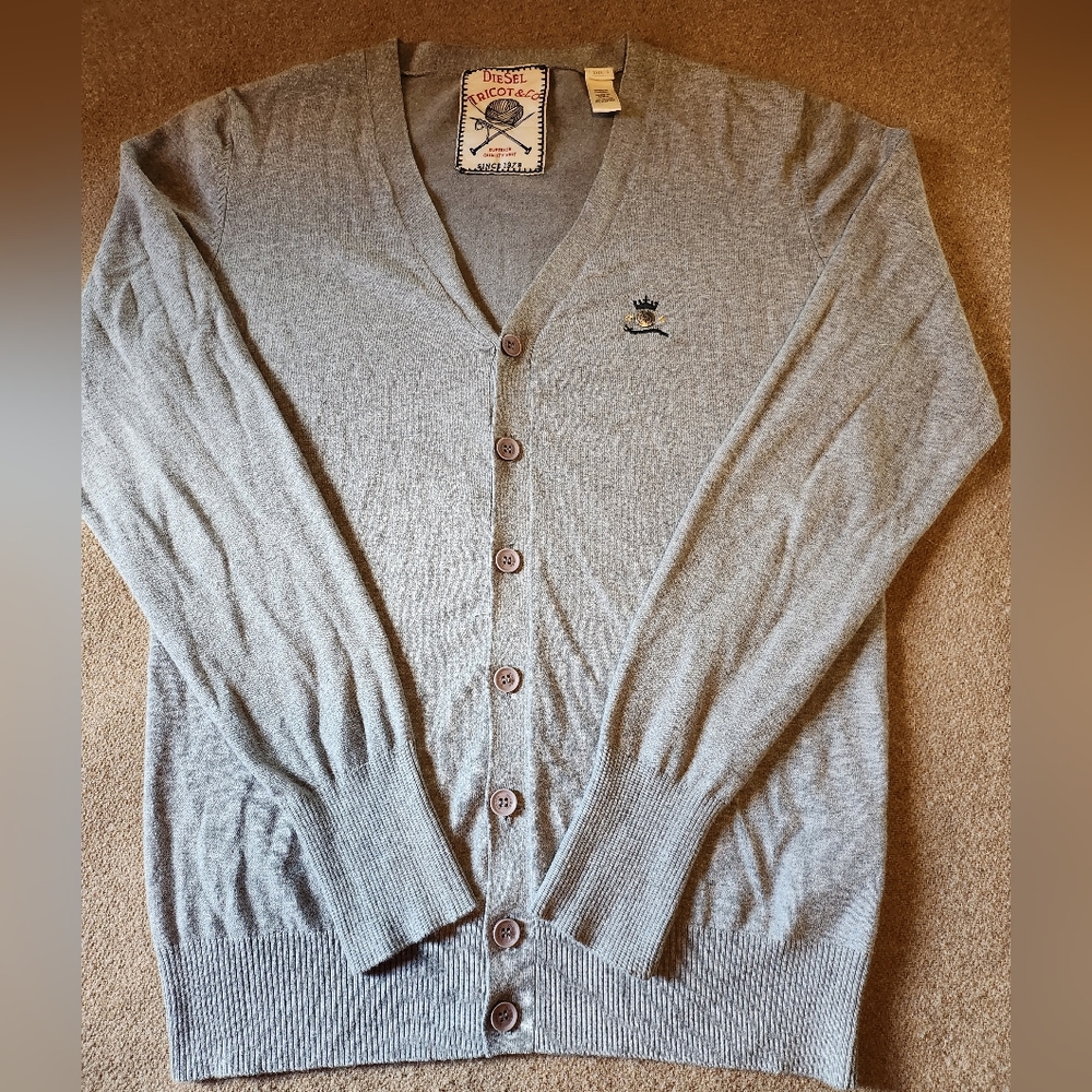 Diesel Tricot & Co Cardigan Sweater Cotton blend Grey Gray Men's Small